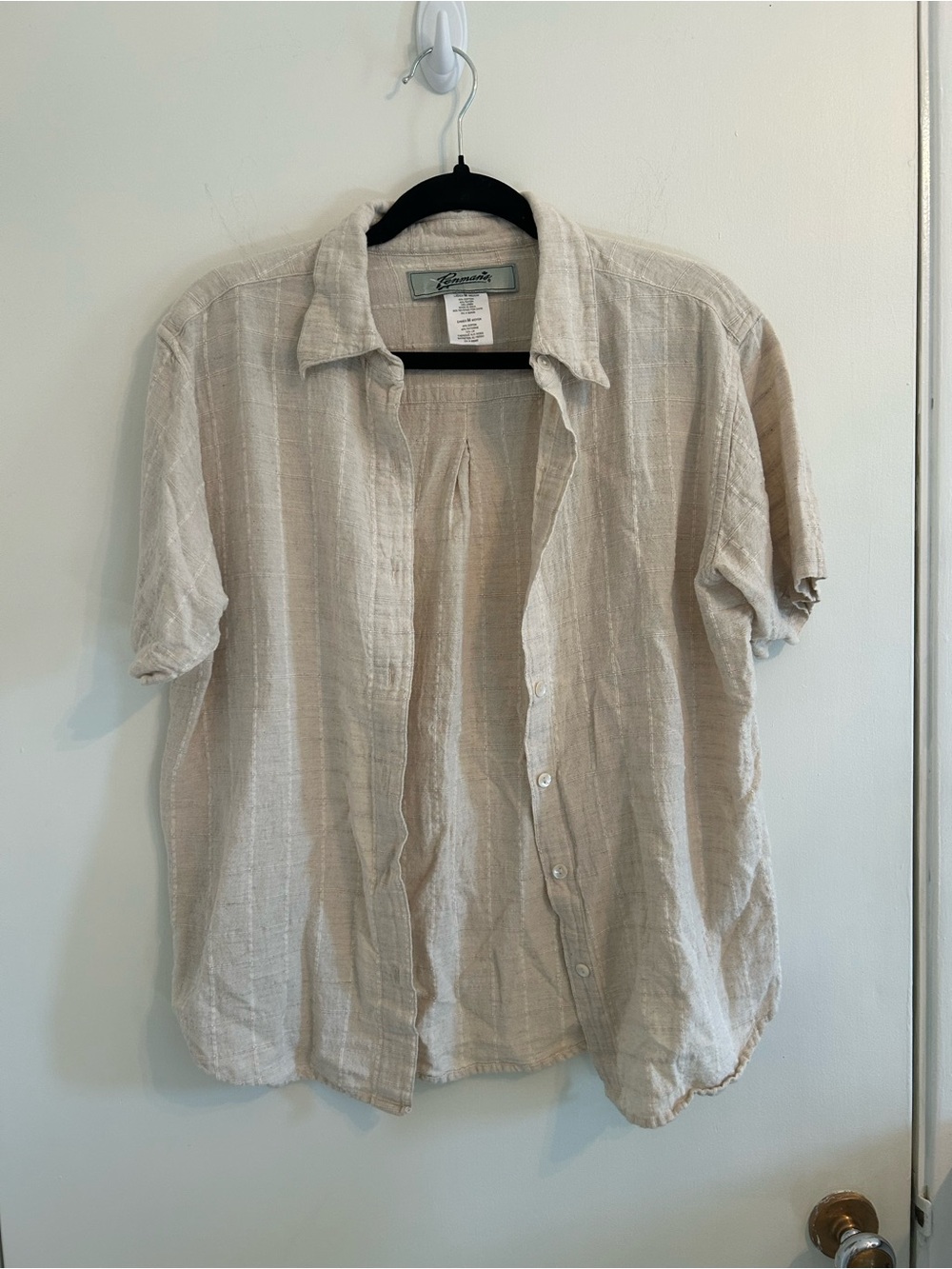 Vintage Penmans Linen Blend Button Up Shirt Beige Boho Oversized Cottagecore